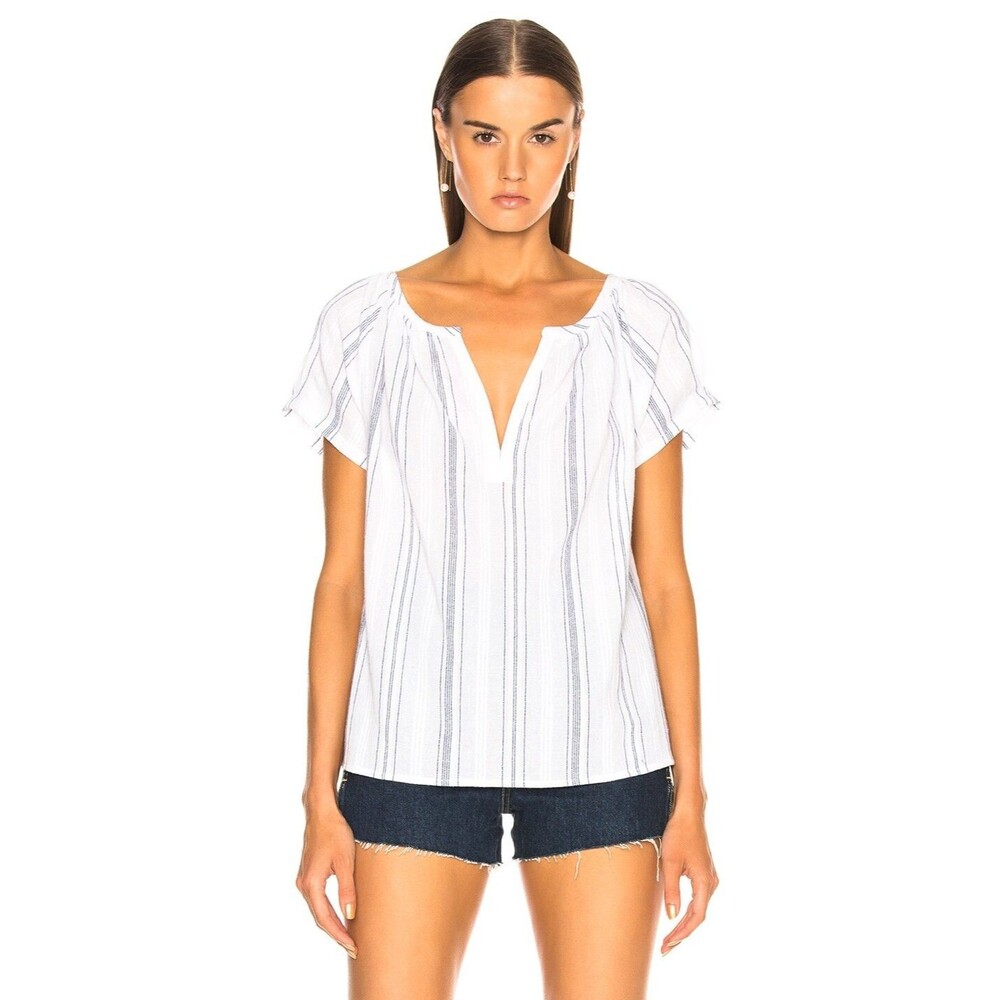 AG Adriano Goldschmied Shirt Womens Small White Blue Gauze Coastal Beach NEW